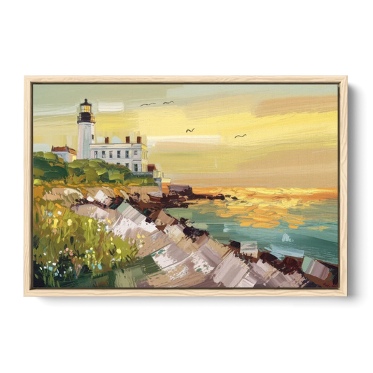 Galveston Lighthouse View - Oak Framed Canvas Wall Art - Front