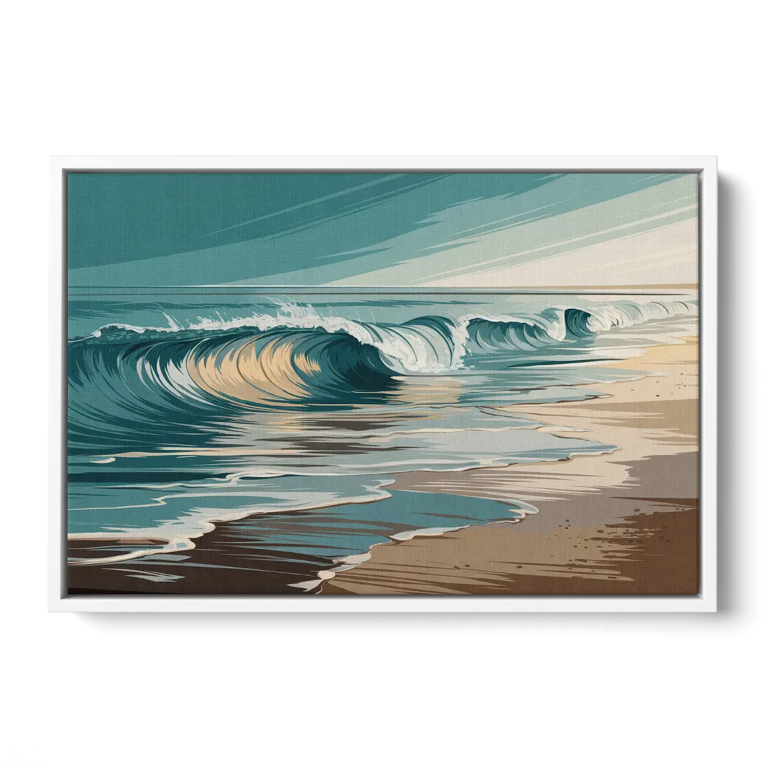 Galveston Ocean Waves Front - White Canvas Wall Art