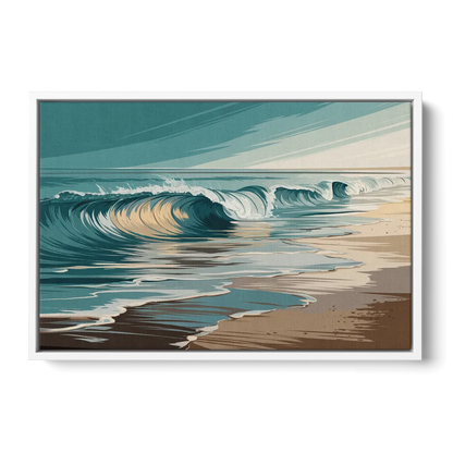 Galveston Ocean Waves Front - White Canvas Wall Art