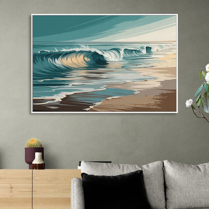 Galveston Ocean Waves Living Room - White Canvas Wall Art