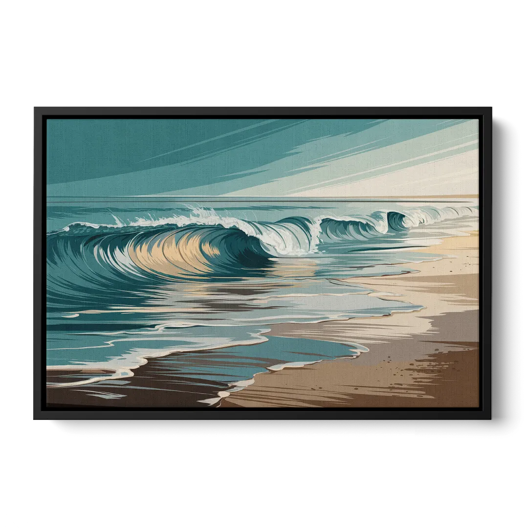 Galveston Ocean Waves Front - Black Canvas Wall Art