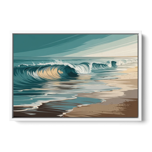 Galveston Ocean Waves - White Framed Canvas Wall Art - Front