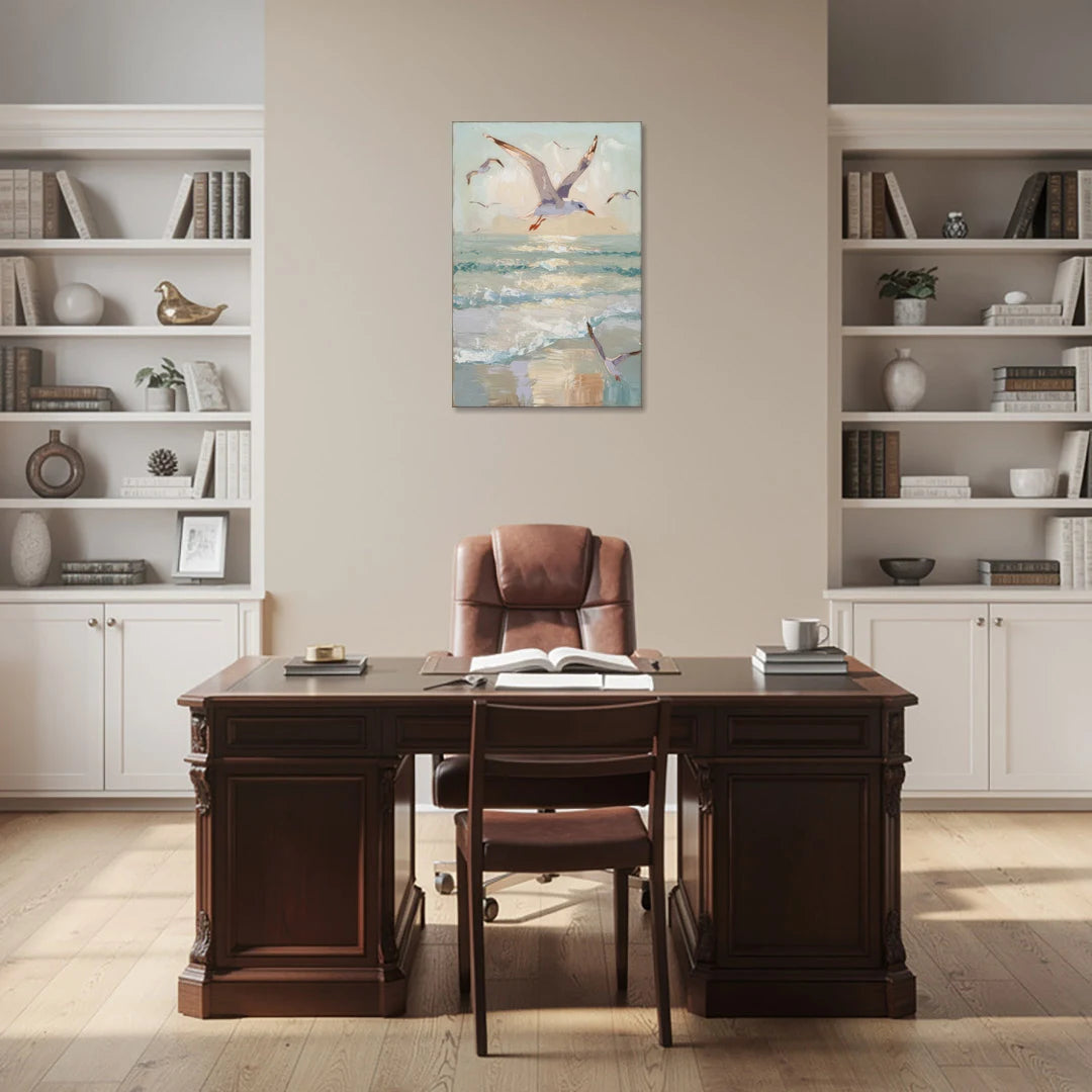 Galveston Seagulls in Flight - Canvas Wall Art - Office - 24x36