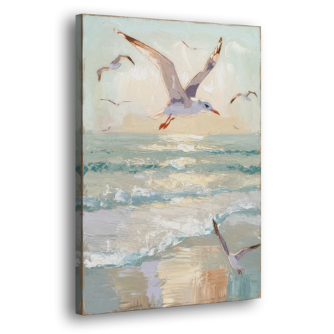 Galveston Seagulls in Flight - Canvas Wall Art - Side
