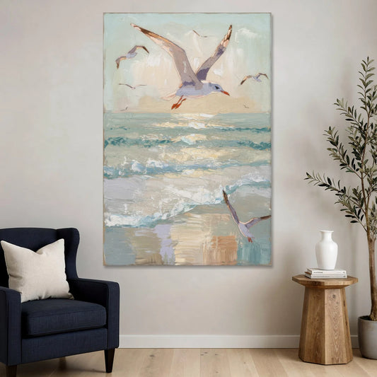 Galveston Seagulls in Flight - Canvas Wall Art - Sofa - 40x60