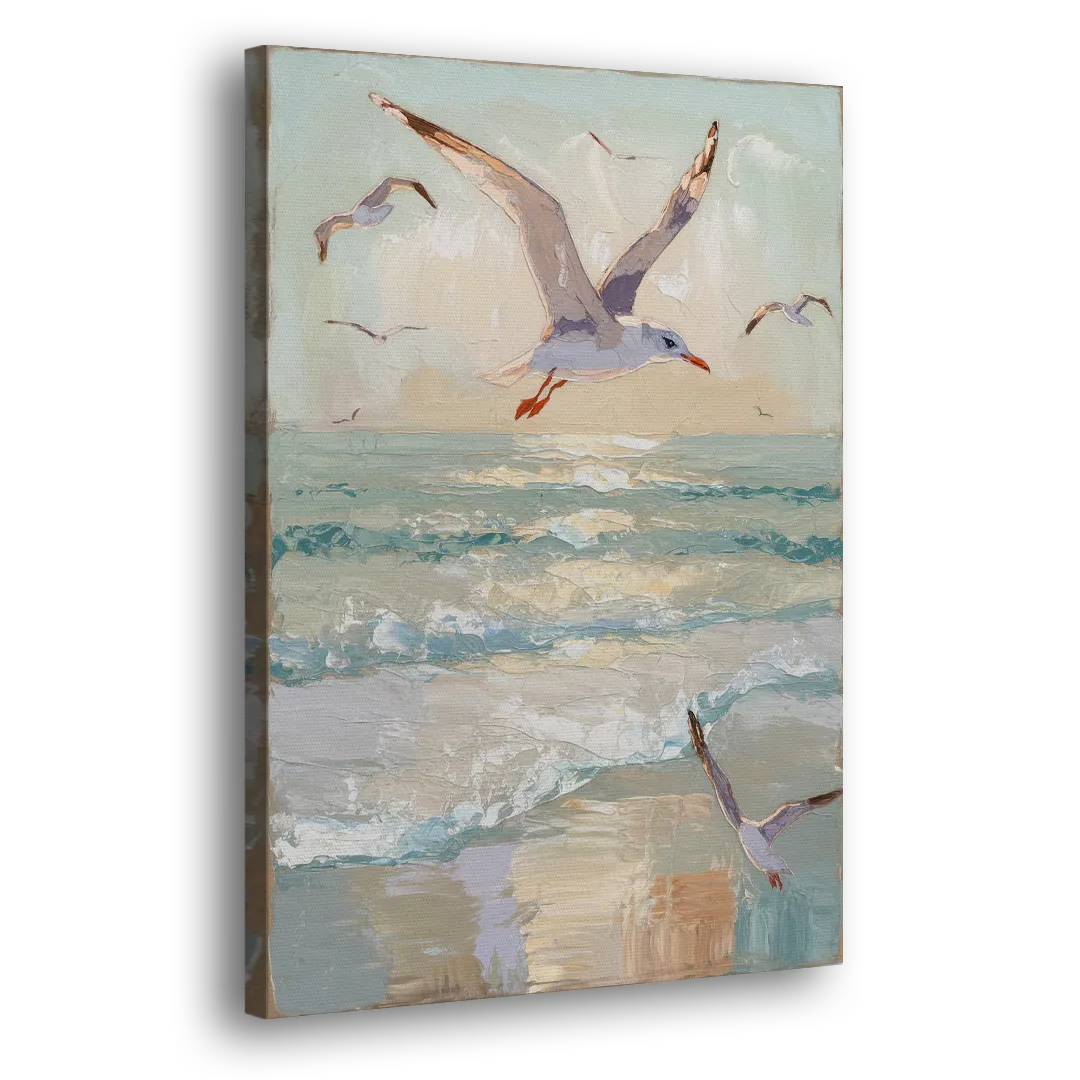 Galveston Seagulls in Flight Side - Canvas Wall Art