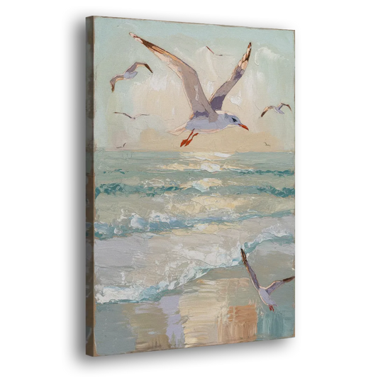 Galveston Seagulls in Flight Side - Canvas Wall Art