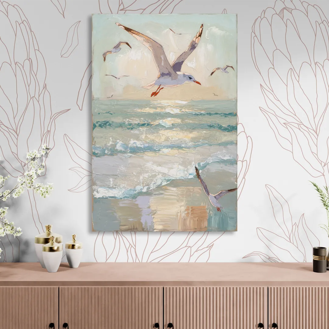 Galveston Seagulls in Flight Sitting Room - Canvas Wall Art