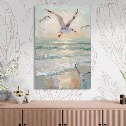 Galveston Seagulls in Flight Sitting Room - Canvas Wall Art