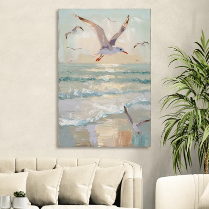Galveston Seagulls in Flight Living Room - Canvas Wall Art