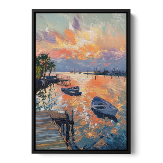 Galveston Sunset Harbor - Black Framed Canvas Wall Art - Front