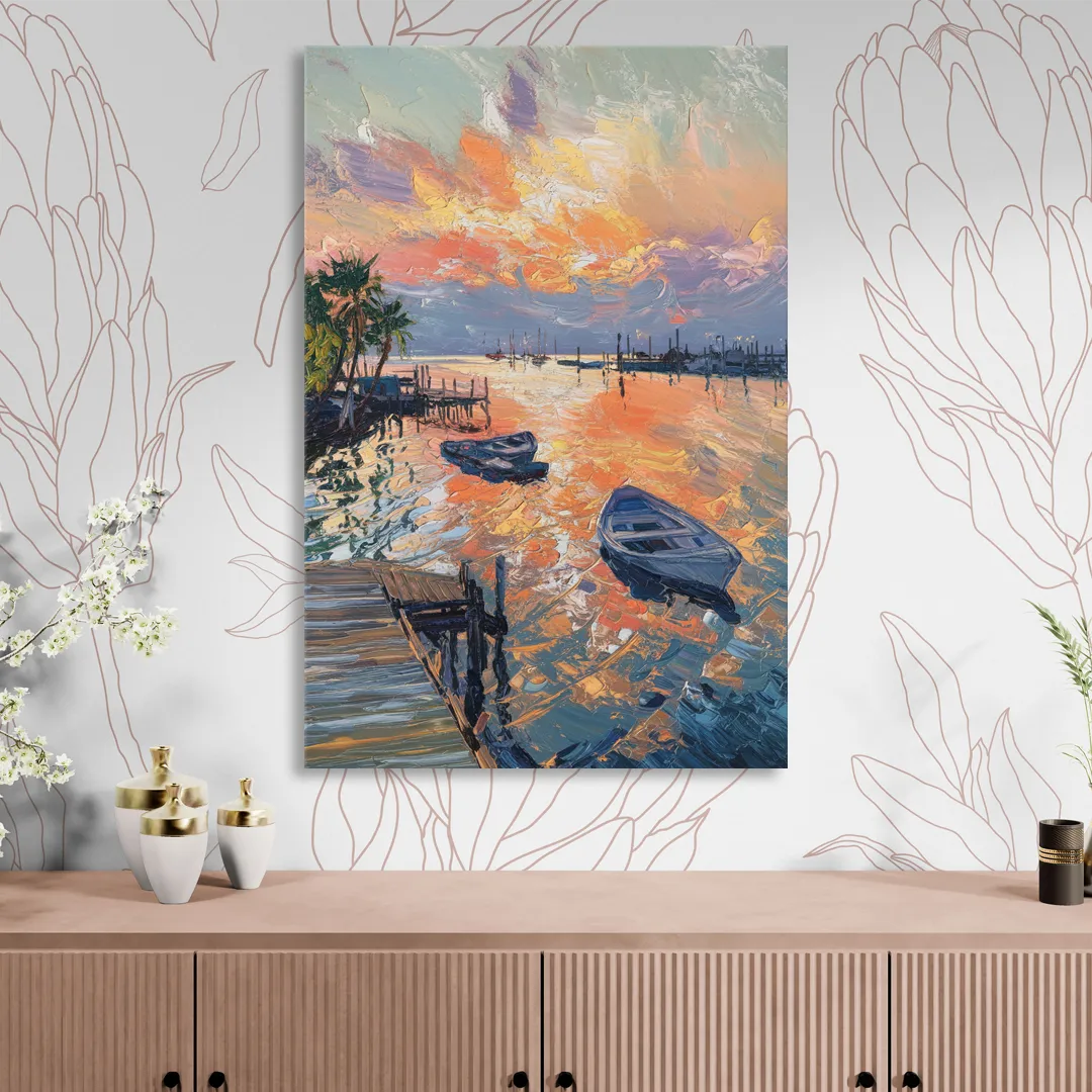 Galveston Sunset Harbor Living Room - Canvas Wall Art