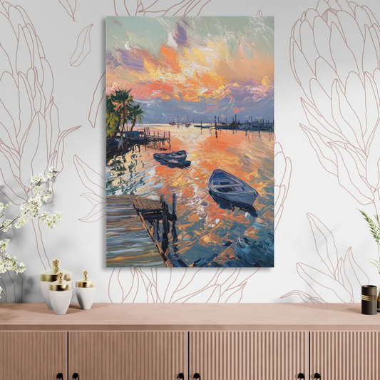Galveston Sunset Harbor Living Room - Canvas Wall Art