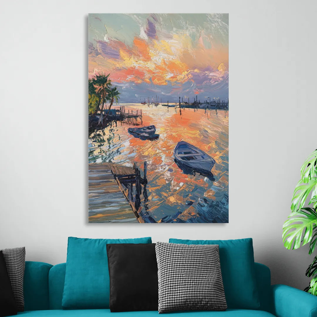 Galveston Sunset Harbor Sitting Room - Canvas Wall Art