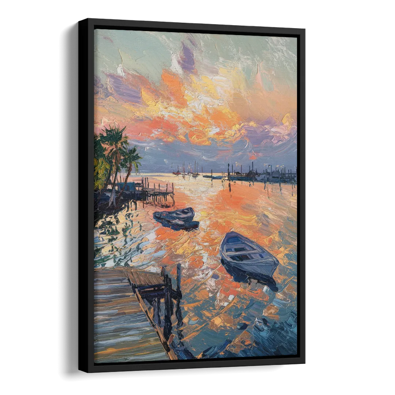 Galveston Sunset Harbor Side - Black Canvas Wall Art
