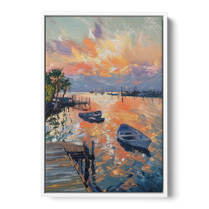 Galveston Sunset Harbor Front - White Canvas Wall Art