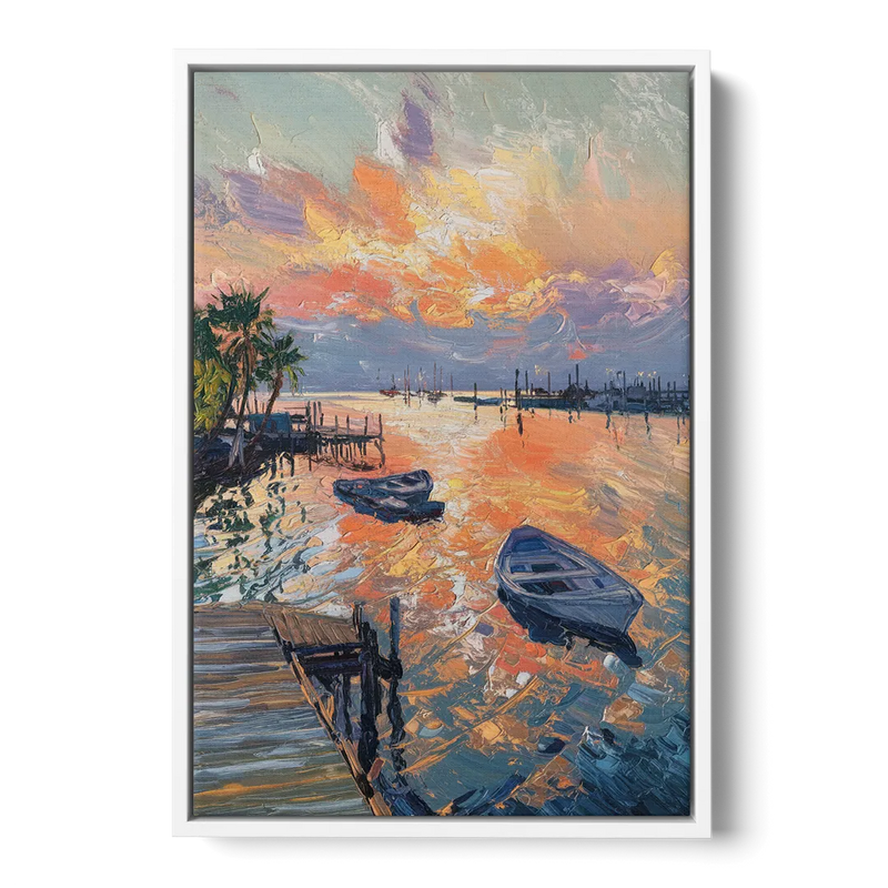 Galveston Sunset Harbor Front - White Canvas Wall Art