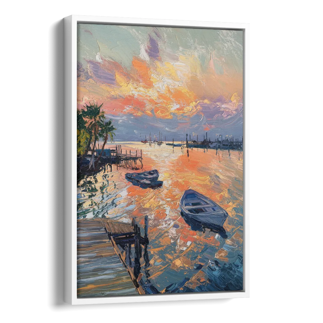 Galveston Sunset Harbor Side - White Canvas Wall Art