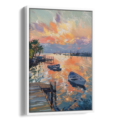Galveston Sunset Harbor Side - White Canvas Wall Art