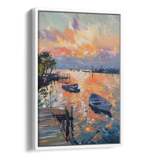 Galveston Sunset Harbor Side - White Canvas Wall Art