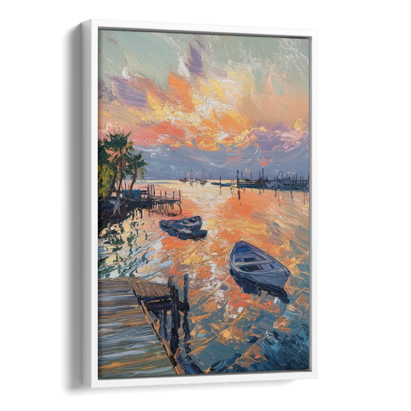 Galveston Sunset Harbor Side - White Canvas Wall Art