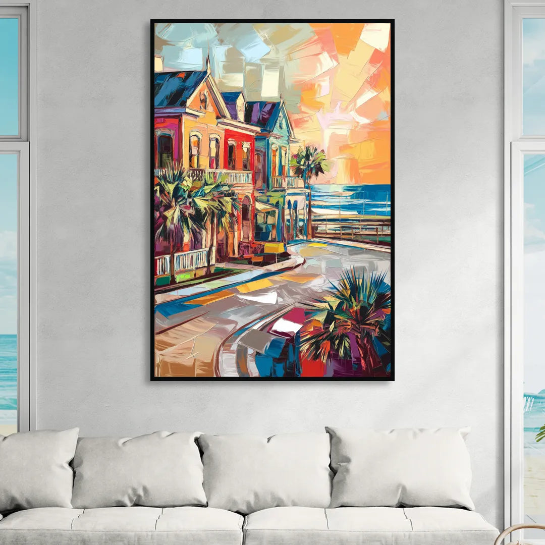 Galveston Texas Pride Sitting Room - Black Canvas Wall Art