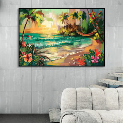 Galveston Tropical Paradise Living Room - Black Canvas Wall Art