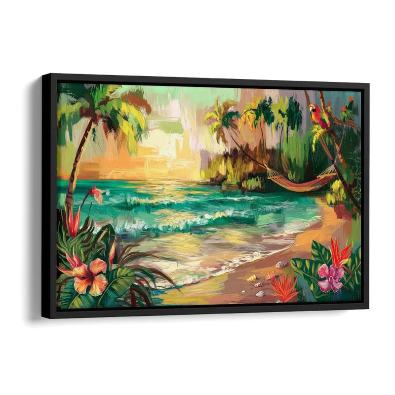 Galveston Tropical Paradise Side - Black Canvas Wall Art