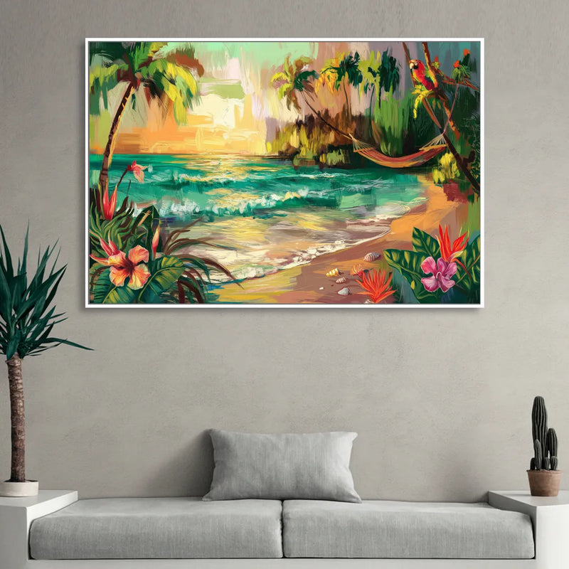 Galveston Tropical Paradise Sitting Room - White Canvas Wall Art