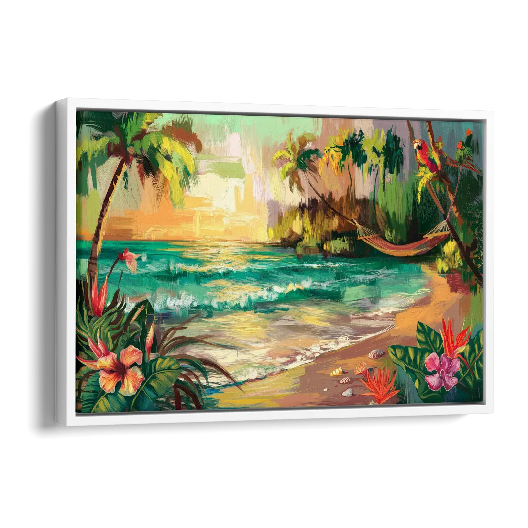 Galveston Tropical Paradise Side - White Canvas Wall Art