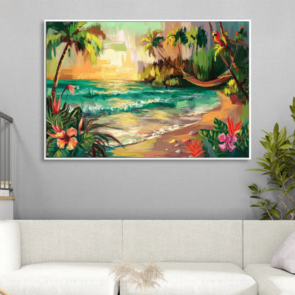 Galveston Tropical Paradise Living Room - White Canvas Wall Art