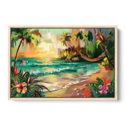 Galveston Tropical Paradise - Oak Framed Canvas Wall Art - Front