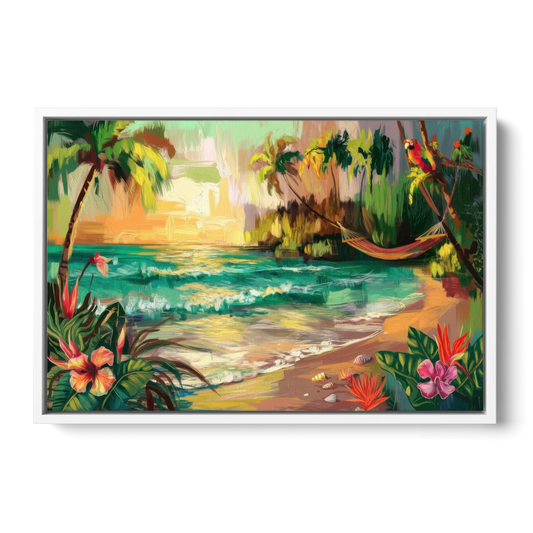 Galveston Tropical Paradise - White Framed Canvas Wall Art - Front