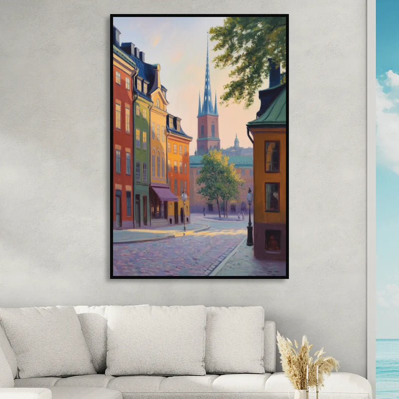 Gamla Stan Charm Sitting Room - Black Canvas Wall Art