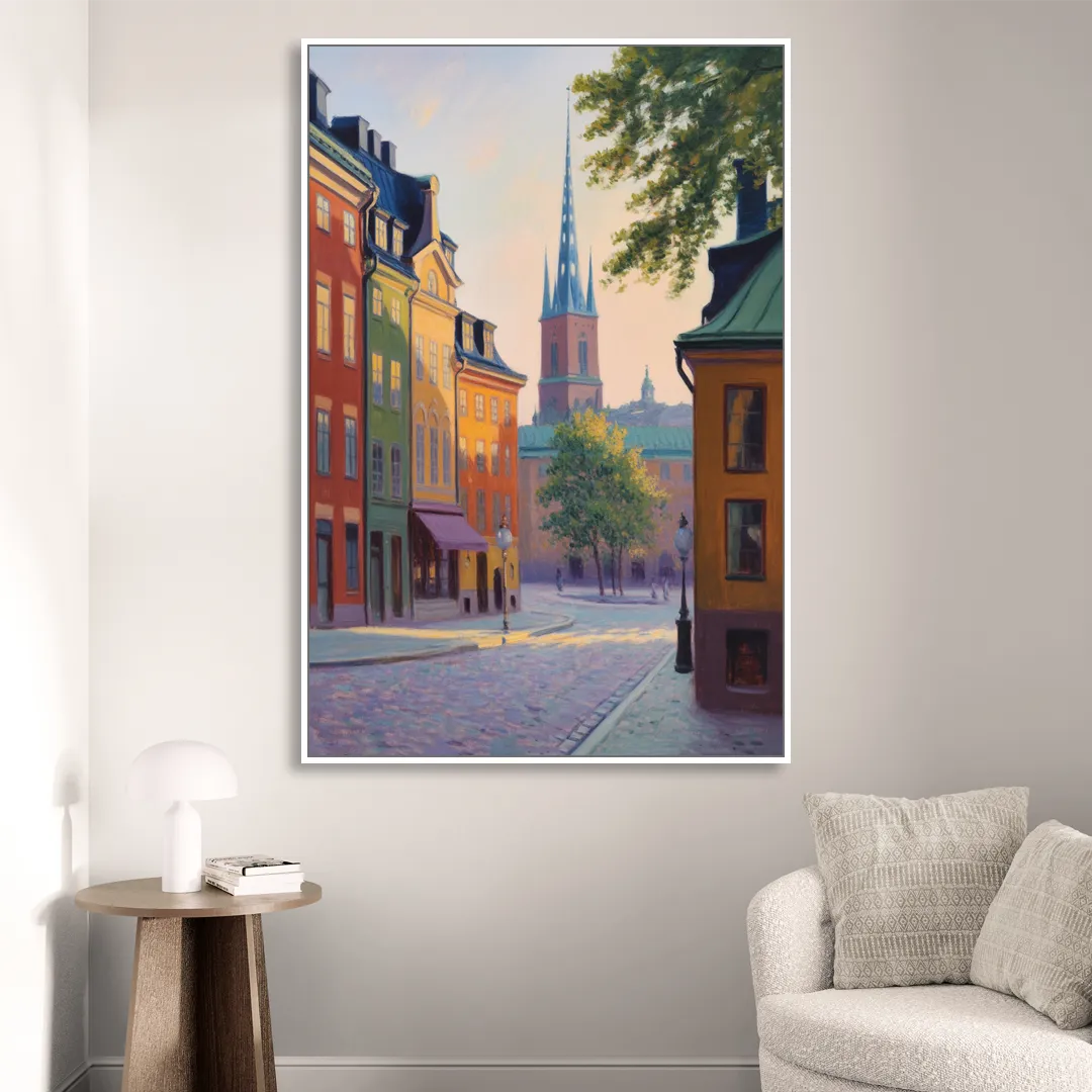 Gamla Stan Charm Living Room - White Canvas Wall Art