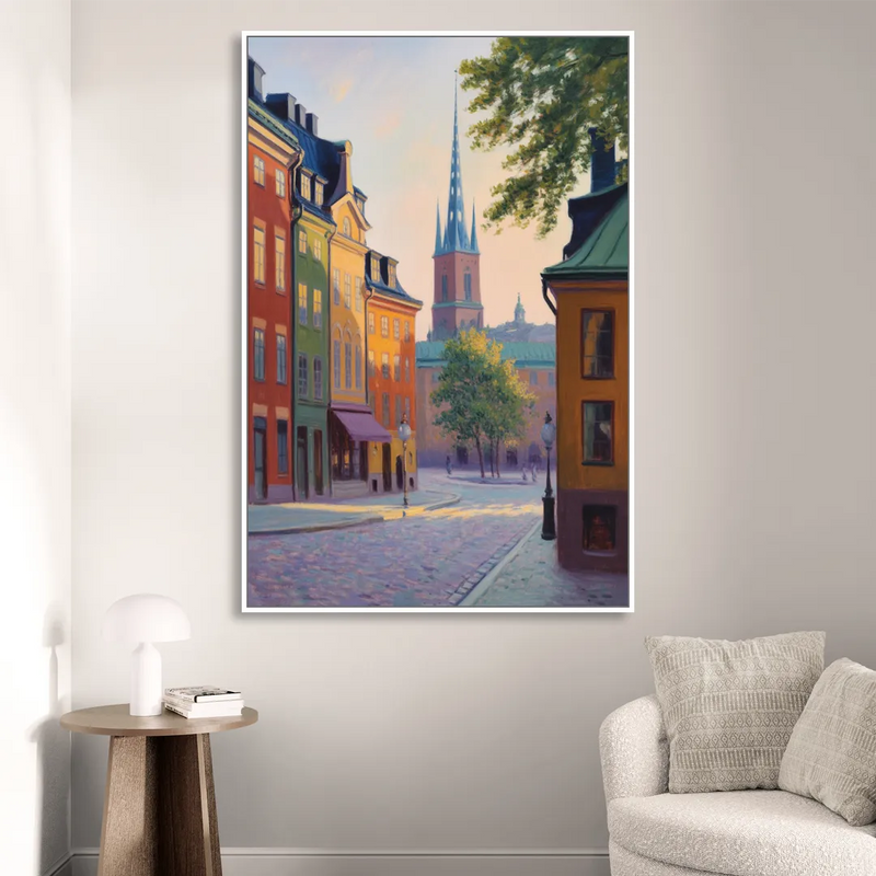 Gamla Stan Charm Living Room - White Canvas Wall Art