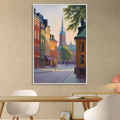 Gamla Stan Charm Sitting Room - White Canvas Wall Art