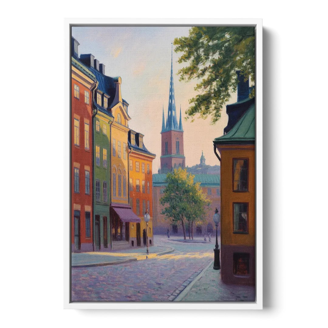 Gamla Stan Charm Front - White Canvas Wall Art
