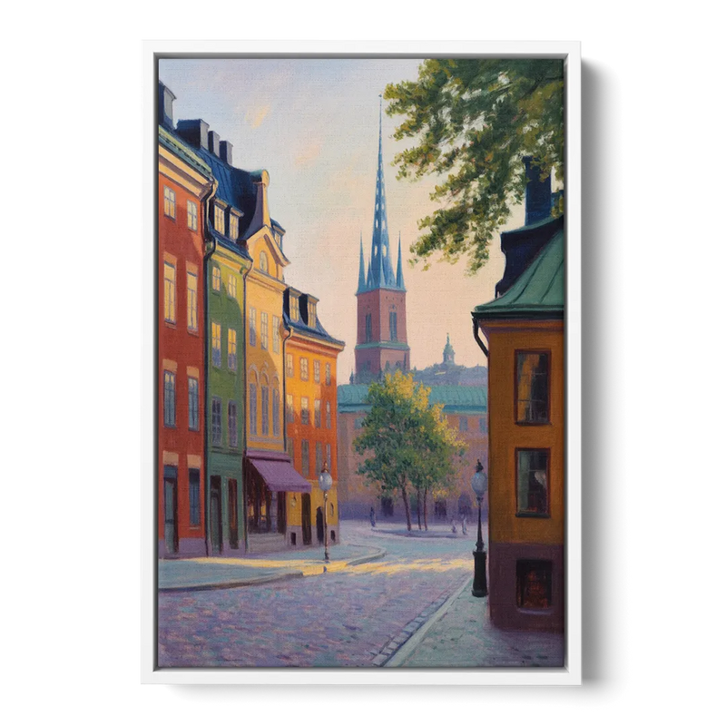 Gamla Stan Charm Front - White Canvas Wall Art
