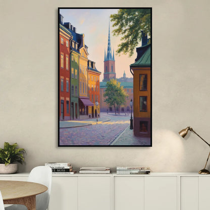 Gamla Stan Charm Living Room - Black Canvas Wall Art