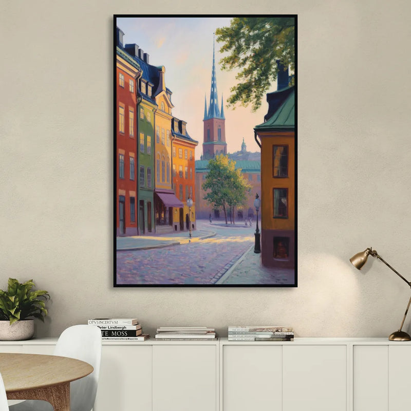 Gamla Stan Charm Living Room - Black Canvas Wall Art