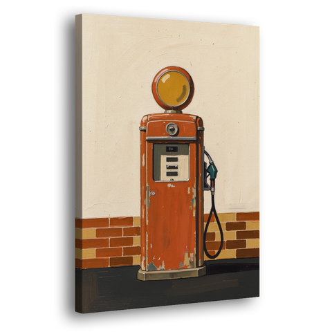 Garage Art Faded Red Gas Pump - Canvas Wall Art - Side