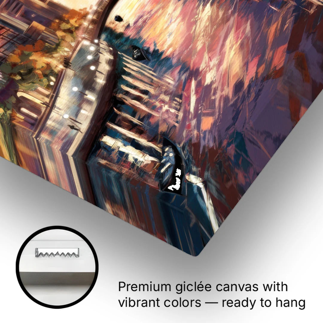 Garland Cityscape Sunset - Canvas Wall Art - Gallery Wrap Corner