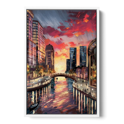 Garland Cityscape Sunset Front - White Canvas Wall Art