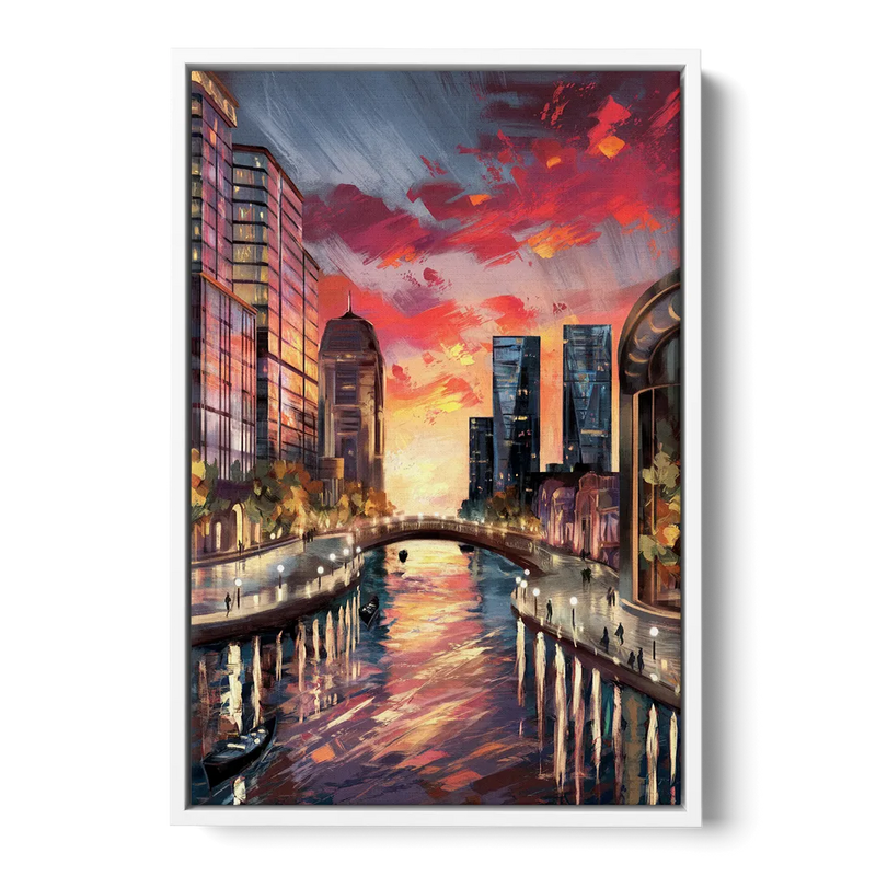 Garland Cityscape Sunset Front - White Canvas Wall Art