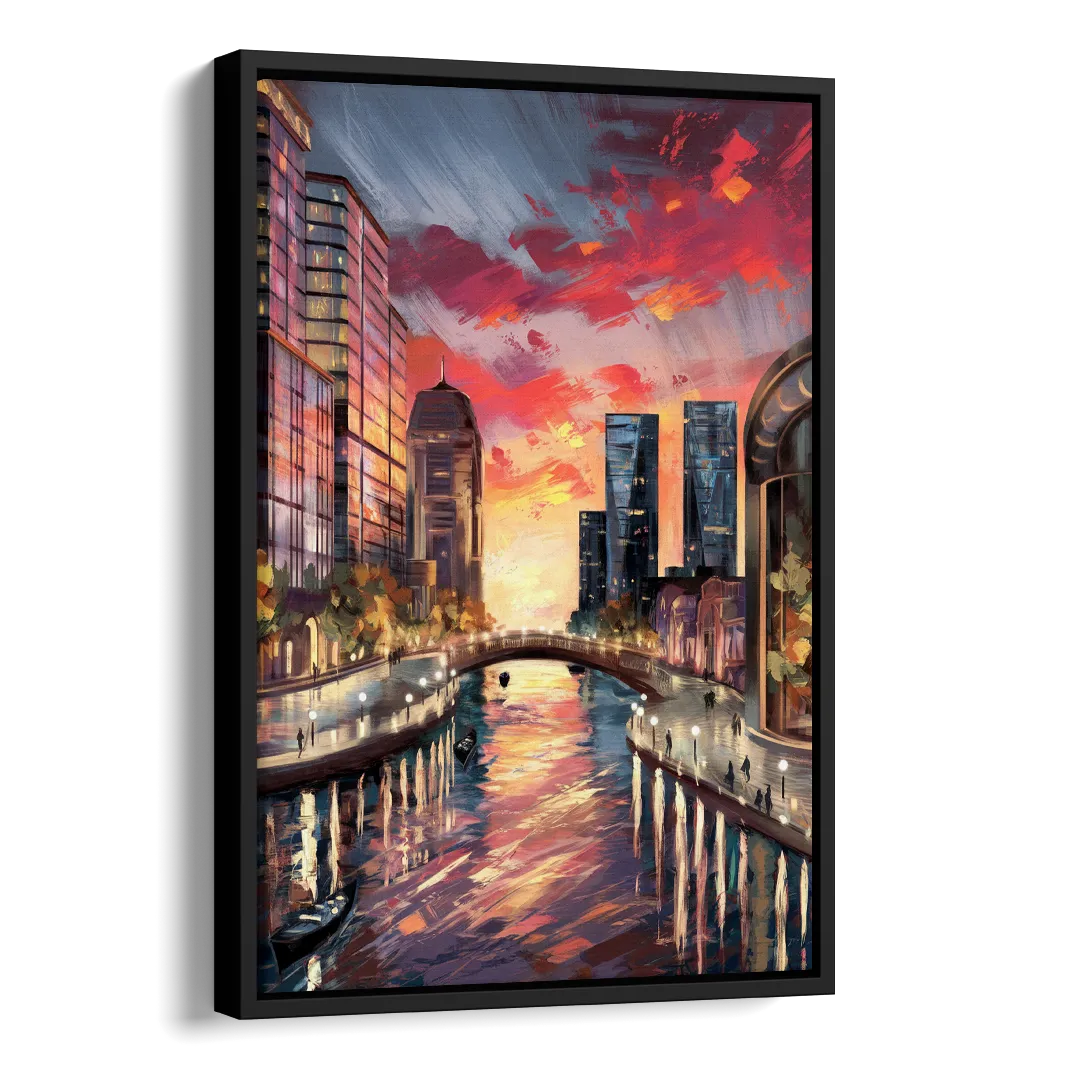 Garland Cityscape Sunset Side - Black Canvas Wall Art