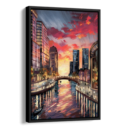 Garland Cityscape Sunset Side - Black Canvas Wall Art