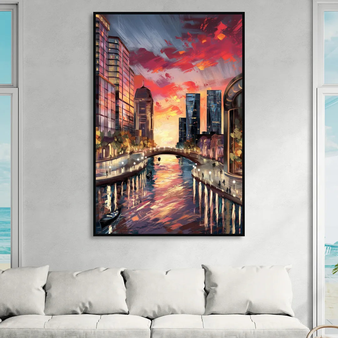 Garland Cityscape Sunset Living Room - Black Canvas Wall Art