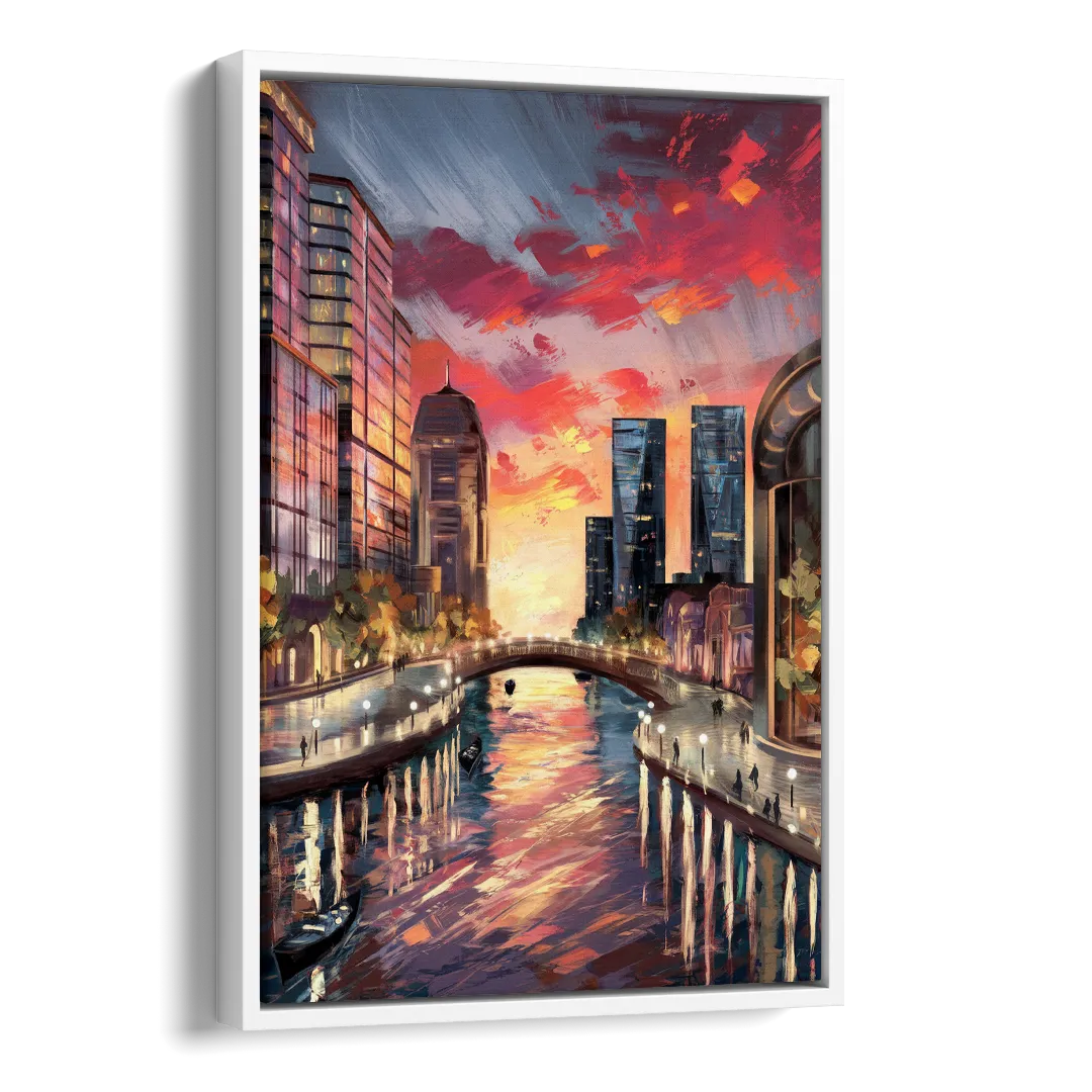Garland Cityscape Sunset Side - White Canvas Wall Art