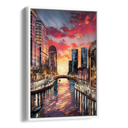 Garland Cityscape Sunset Side - White Canvas Wall Art